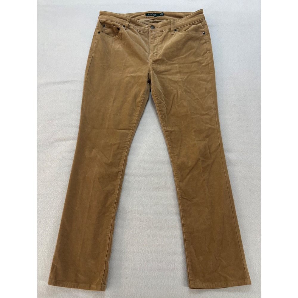 Lauren Ralph Lauren Tan Corduroy Straight Leg Pants 12P Camel Brown Petite